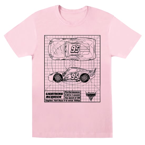 Disney Womens/Ladies Cars Lightning McQueen Blueprint Cotton Boyfriend T-Shirt (Baby Pink) - Image 1