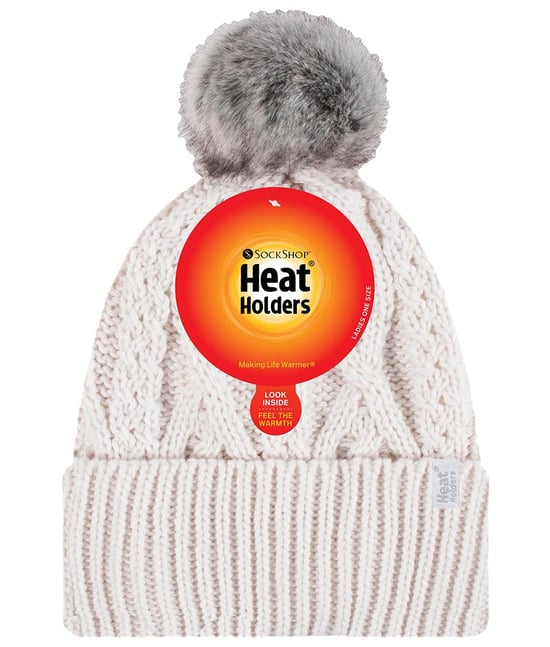 Ladies Ribbed Cuffed Pom Pom Bobble Beanie Hat with Fleece Lining - Image 2