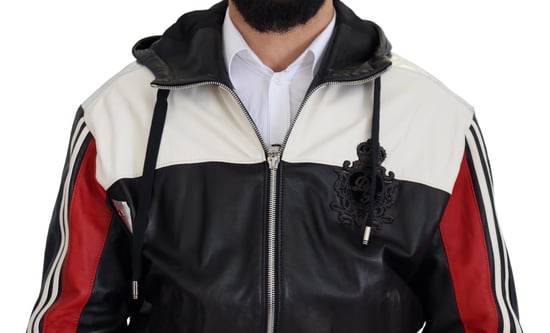 Dolce & Gabbana Svart Läder Huva Blouson Jacka Herrjacka - Image 6