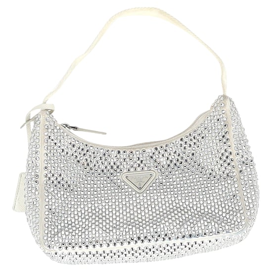 Prada Crystal-Embellished Re-Edition 2000 Bag in Cream Satin - Image 1