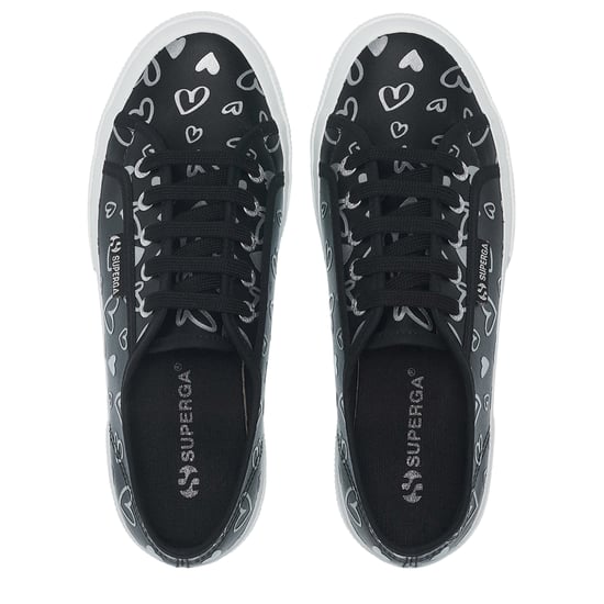 Superga Womens/Ladies Hearts Vegan Leather Trainers (Black/Silver) - Image 4