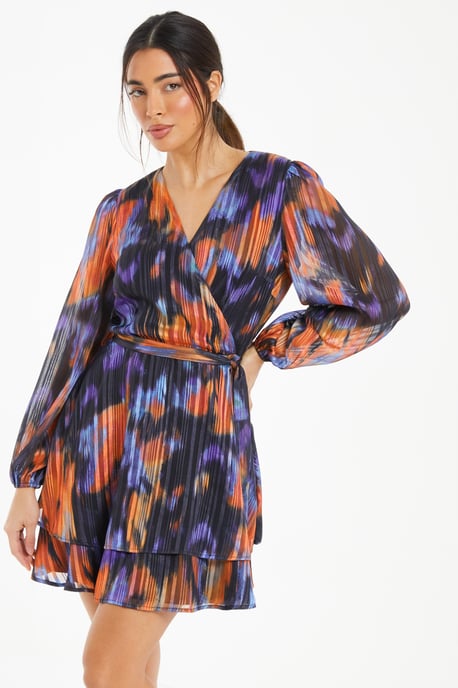 Black Smudge Print Skater Dress