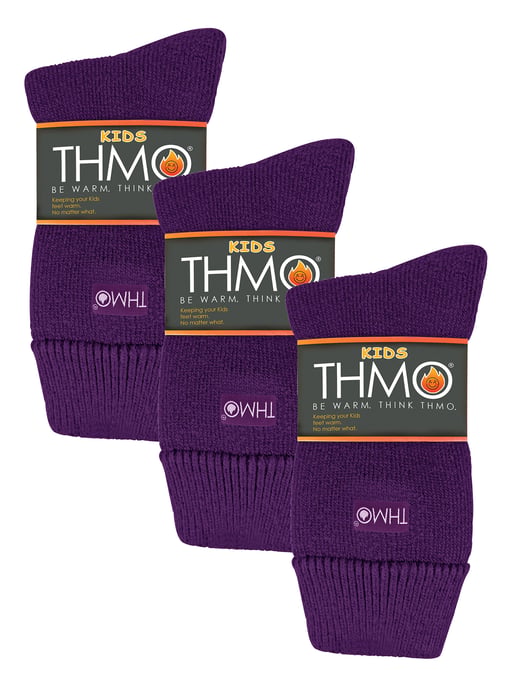 3 Pairs Multipack Kids Thermal Socks | THMO | Ribbed Soft Top Fleece Fluffy Inner Warm Socks for Boys & Girls - Purple - Image 2