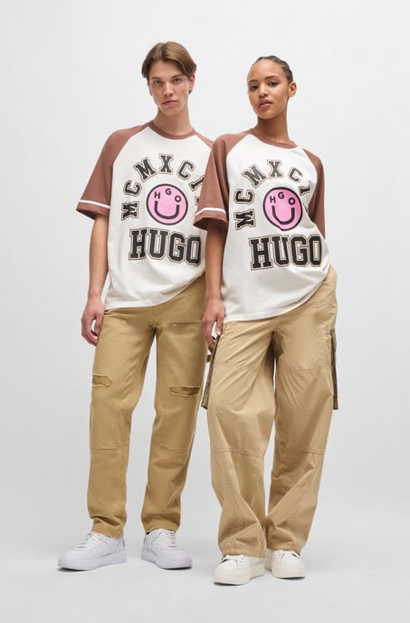 Men's Hugo Happy  Print Loose-Fit T-Shirt in White