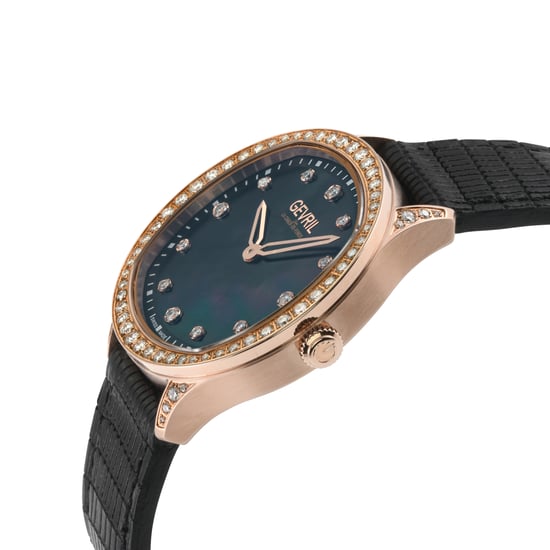Gevril Women's Morcote Swiss Diamond Black MOP, Genuine Italian Leather Watch