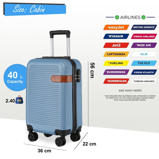 Hardshell Blue Navy Cabin Suitcase Set Robust ABS Lightweight Luggage Holiday Bag