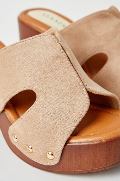 Melanie High Heel Wood Effect Clog Mule Sandals