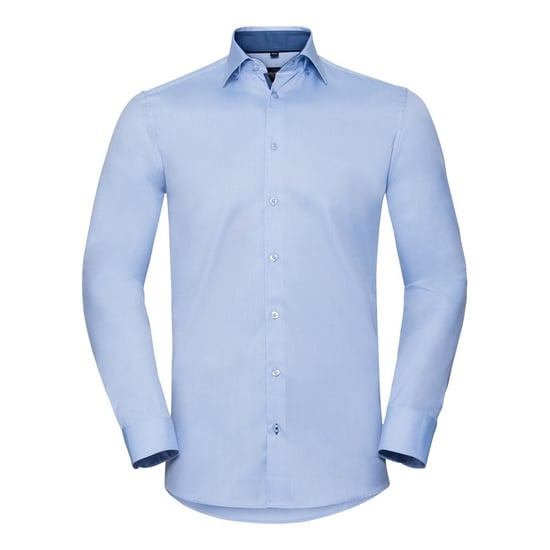 Russell Collection Heren Lange Mouw Contrast Visgraatshirt (Lichtblauw/Middenblauw) - Image 1