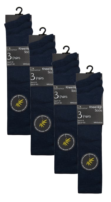12 par multipack knähöga bambusockor för flickor | Sock Snob | mjuka, enfärgade, långa skolstrumpor för barn - marinblå - Image 2