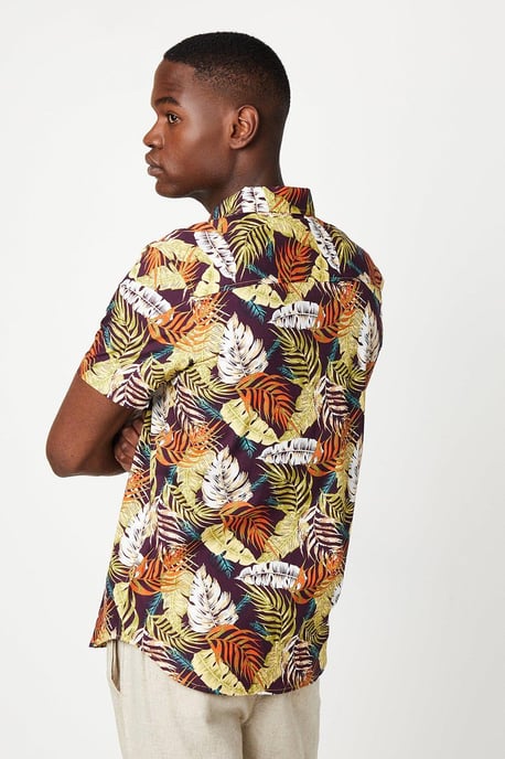 Summer Leaf Print Short Sleeve Shirt