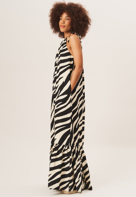 Zebra Print Tie Shoulder Maxi Dress