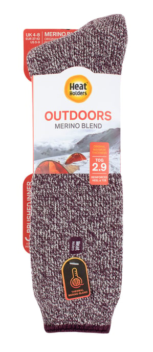 Heat Holders - Långbenade förstärkta 2.9 TOG Outdoor Merinoull Termosockor för damer för vintern - Vin - Image 2