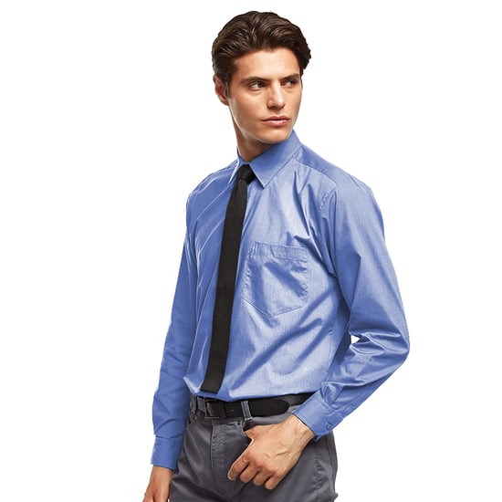 Premier Heren Premier Poplin Formeel Overhemd Met Lange Mouwen (Middenblauw) - Image 2