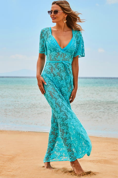 floral lace v neck maxi dress V-Neck Multi-Colored Floral Beaded Appliqué Long Dress With Lace-Up Ba main image 1