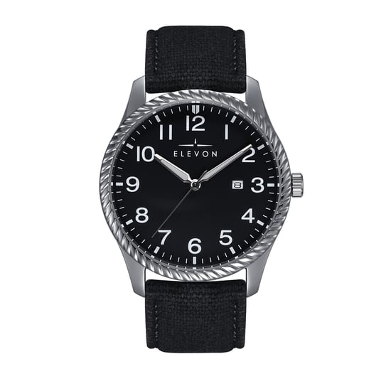 Elevon Crosswind Canvas-Overlaid Leather-Band Watch w/ Date
