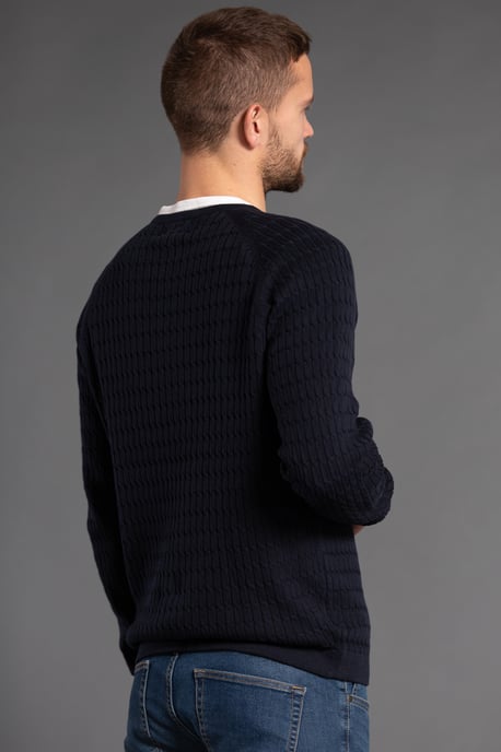 Navy Cotton Long Sleeve Crew Neck Knitted Jumper