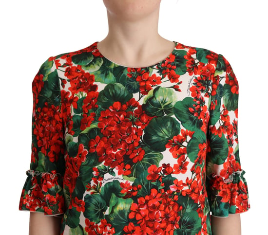 Dolce & Gabbana Dames Multikleuren Rode Bloemen Shift Gown Jurk - Image 4