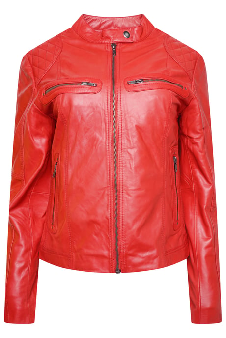 Pelle D’annata Ladies Real Leather Biker Jacket in Red