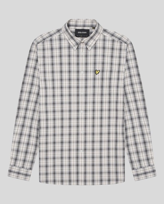 Mens Washed Check Poplin Shirt in Grey - Image 5
