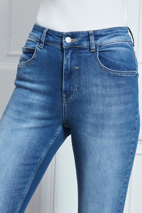 Mid Blue Raw Hem Perfect Skinny Jeans