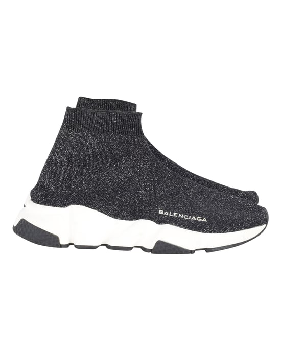 Balenciaga Glanzende Speed Sneakers in Zwart en Zilver Polyester - Image 1