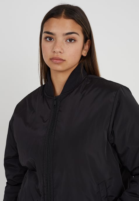 Black 'Brazil' Ruched Sleeve Oversized Bomber Jacket