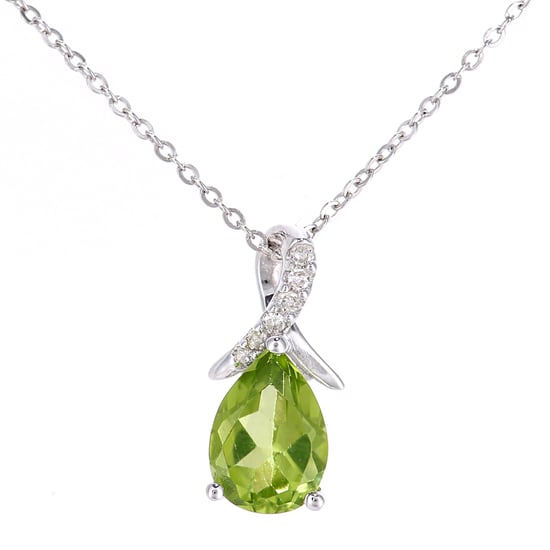 9ct White Gold 0.84ct Peridot and 0.02ct Diamond Pendant - Image 1