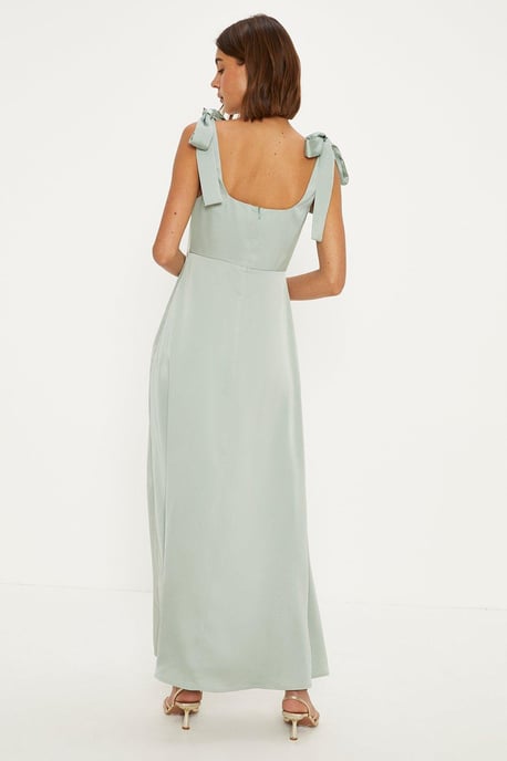 Satin Tie Shoulder Midi Bridesmaids Dress