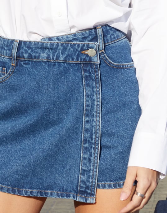 Mid Blue 'Miami' Wrap Front Denim Skort