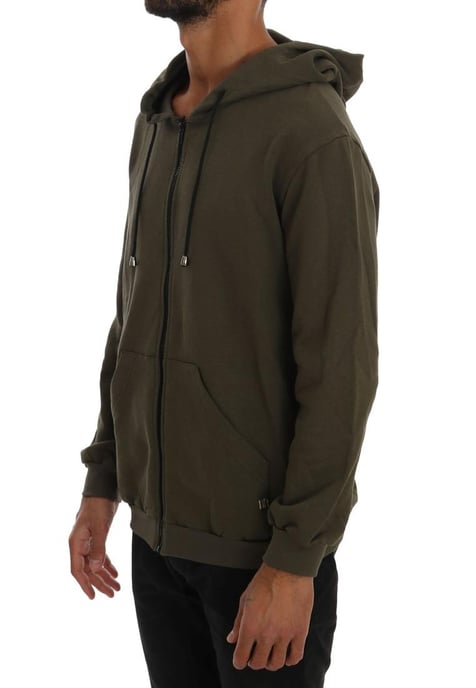 Daniele Alessandrini Men's Green Full Zipper Hodded Cotton Sweater - Image 2