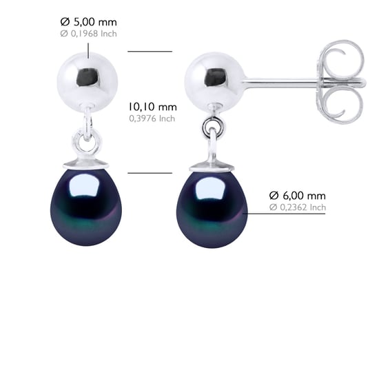 Earrings of Silver 925 and Real Cultured Freshwater Pearls Pear 6-7 mm