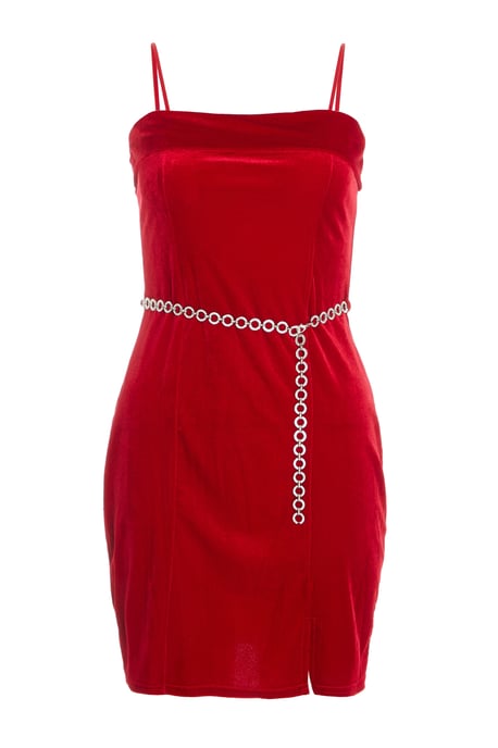 Red Velvet Diamante Mini Dress