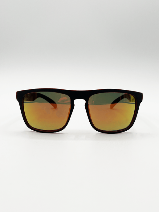 Matte Wayfarer Sunglasses with Case - Polarised with Orange Mirrored Lens - Image 1