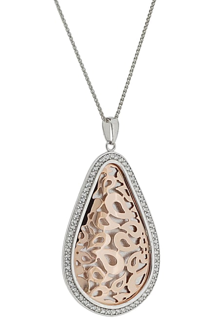 Orphelia Women's 925 Sterling Silver Set: Chain-Pendant + Earrings - Silver/Rose SET-068 - Image 4