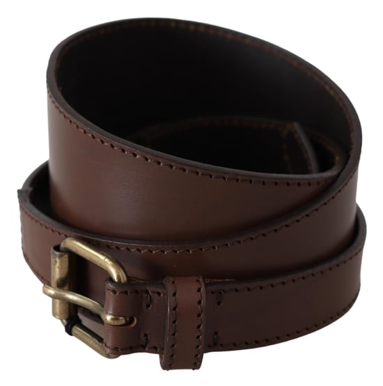 PLEIN SUD Women's Brown Leather Gold Metal Buckle Belt