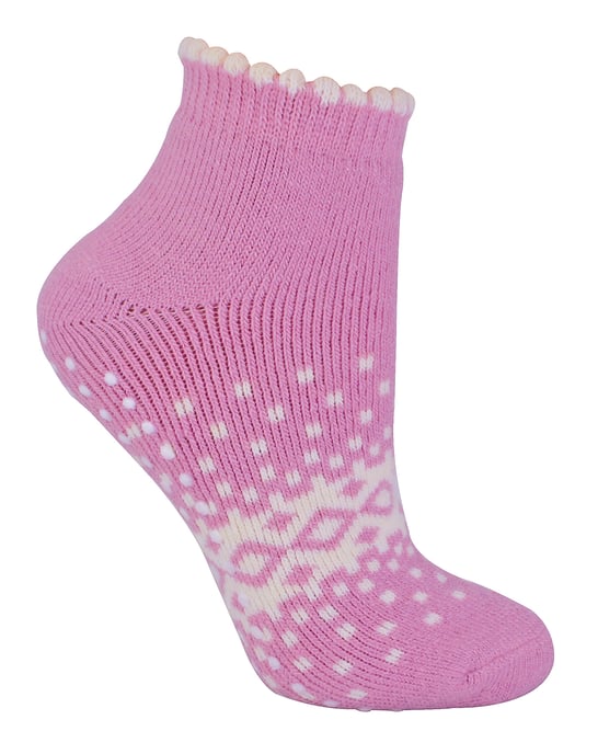 Sock Snob - Ladies / Womens Thermal Low Cut Wool Non Slip Ankle Slipper Socks - Pink - Image 1