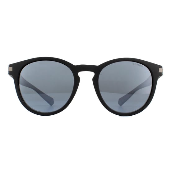 Polaroid Round Mens Matte Black Silver Mirror Polarized Sunglasses