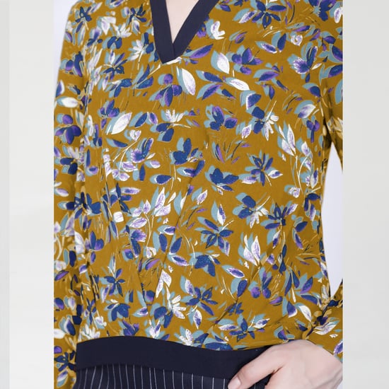 Satin Col-V Blouse en bladeren print - Image 3
