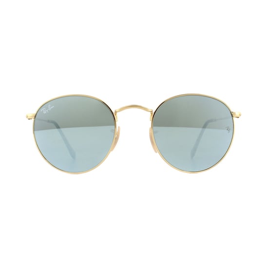 Ray-Ban Sunglasses Round Flat Lenses 3447N 001/30 Shiny Gold Grey Flash Mirror 50mm