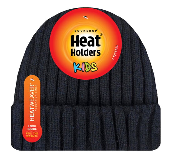 Heat Holders - Boys Every Day Casual Wear Ribbed Turnover Winter Hat for Kids - Black - Image 2