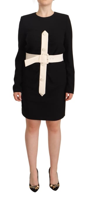Givenchy vrouwen zwart wollen jurk met lange mouwen en riemen, mini mantelpakje - Image 1