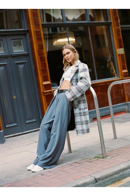 Brushed Wool Look Checked Overcoat