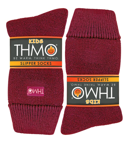 Kids Indoor Slipper Socks with Grippers | THMO | Thick & Warm Comfort Loose Top Non Slip Thermal Socks - Fuchsia - Image 2