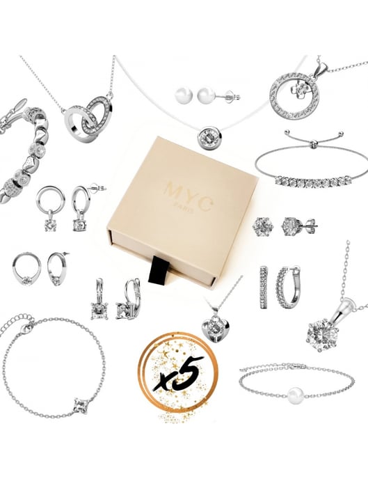 5 surprise jewels in a gift box - Silver and Crystal - Image 1