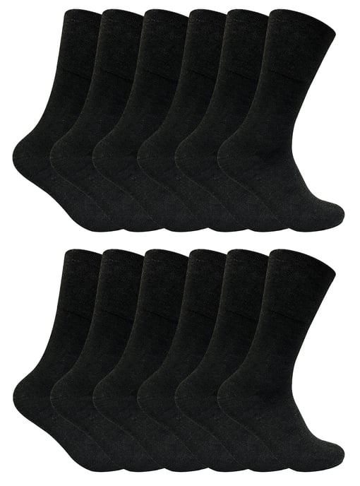 12 Pairs Mens Thermal Diabetic Socks | Sock Snob | Non Elastic Extra Wide Diabetic Socks for Poor Circulation - Black - Image 1