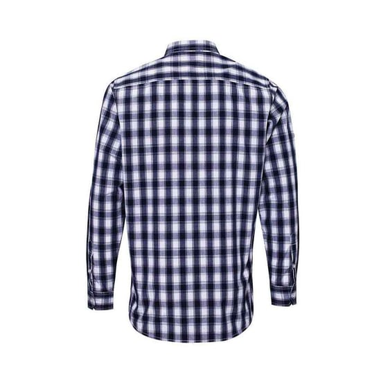 Premier Mens Mulligan Checked Cotton Long-Sleeved Shirt (White/Navy) - Image 2