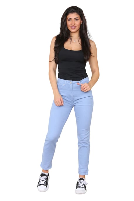 M&Co Womens High Rise Tapered Straight Leg Mom Jeans in Sky Blue - Image 6