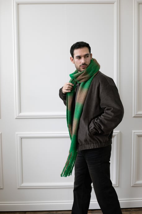 Khaki Trapper & Brown Green Check Scarf Set - Mens