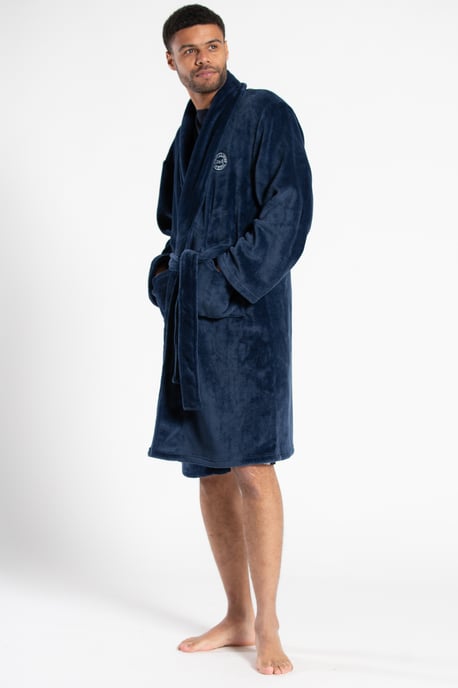 Blue Plush Shawl Collar Dressing Gown