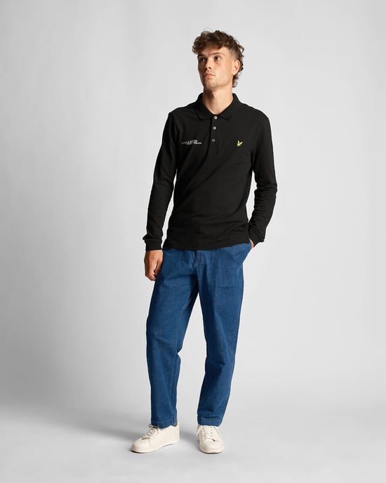 Lyle & Scott men's long sleeve polo shirt with matching print in black